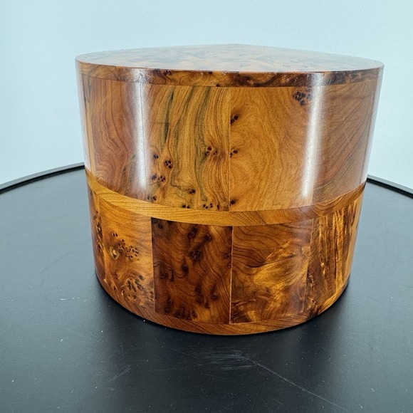 Morocco Jewellery Box Thuya Wood Aromatic Marquetry 2 Drawer Cylinder Drum Heavy - Picture 6 of 14